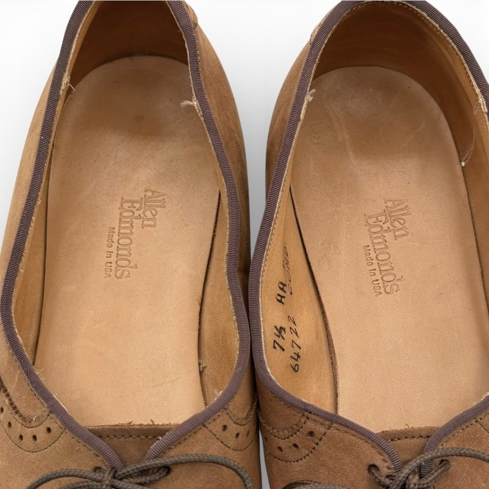 Allen Edmonds Barnard Oxford Derby Shoes 7.5 AA Oak Suede Brogue Jazz Brown Lace - Picture 6 of 7